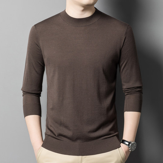 High-end ultra-thin cashmere sweater men's half turtleneck close-fitting wool sweater solid color mid-collar sweater