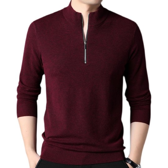 Ordos Autumn Men's Half-High Zip Collar Cashmere Sweater Thin Medium Collar Wool Sweater Solid Color Sweater Bottoming Shirt