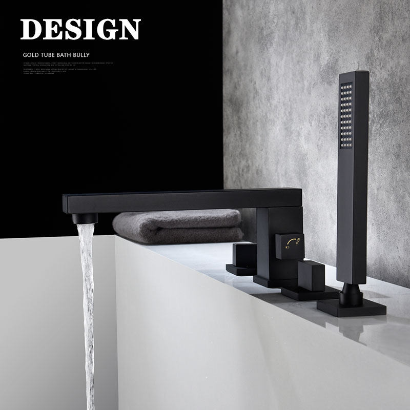 Kassee full copper black bathtub tap cylinder edge type embedded wall type lengthened two-piece bathtub shower shower kit