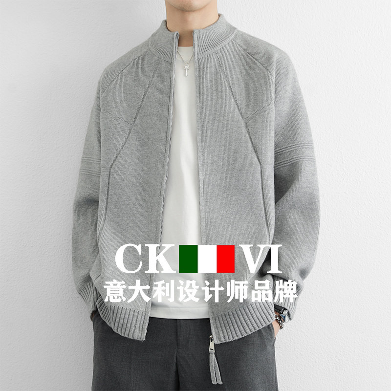 Official Genuine Ckvi Wool Knit Cardigan for Men, Lazy Style Korean Fashion Stand Collar Cashmere Sweater Jacket Official Genuine Ckvi Wool Knit Cardigan for Men, Lazy Style Korean Fashion Stand Collar Cashmere Sweater Jacket