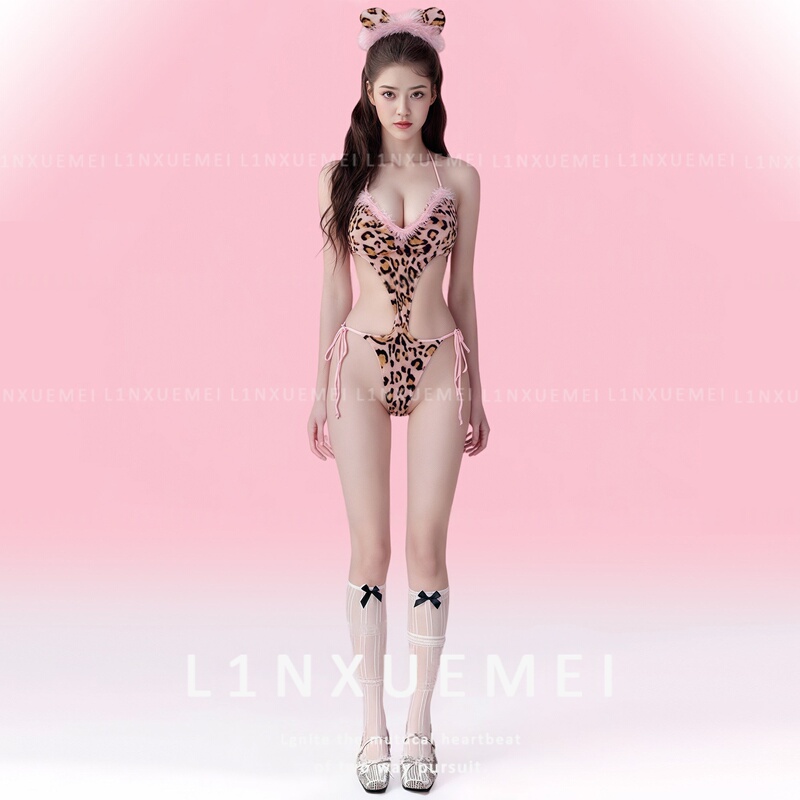 Lin Shimei's "Your Prey" Sexy One-Piece Cute Plush Leopard Girl Cosplay Uniform Pure Desire Qqny