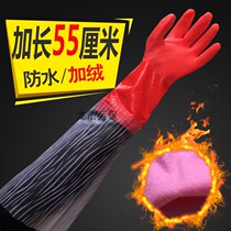 East Asia household PVC warm and sleeved gloves to stretch waterproof wear and thickness wash dishwash rubber leather hands
