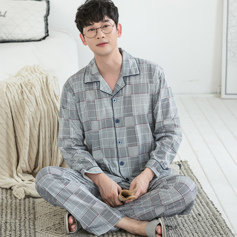 pajamamen trung niên dài tay áo bông mùa xuân mùa thu quần áo nhà mỏng có thể mặc thêm kích thước cha cardigan phù hợp.