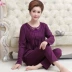 Bộ đồ dài tay thoải mái cho nữ mùa xuân và mùa thu cotton trung niên nữ đồ ngủ mùa thu và mùa đông cỡ lớn lỏng lẻo mẹ chồng phục vụ Bộ Pajama