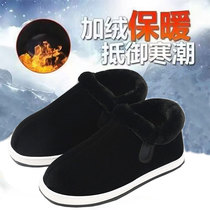 Hunan indoor winter pure handmade cotton shoes for men and women warm plus velvet and thickened corduroy cloth shoes non-slip chicken shoes