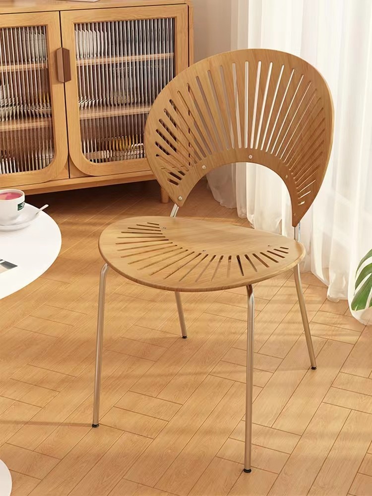 Nordic Home Solid Wood Shell Chair Mesh Red Rattan with back chair Back Chair Retro Dining Room Coffee Chair Iron Art Soft Bag Negotiation Chair