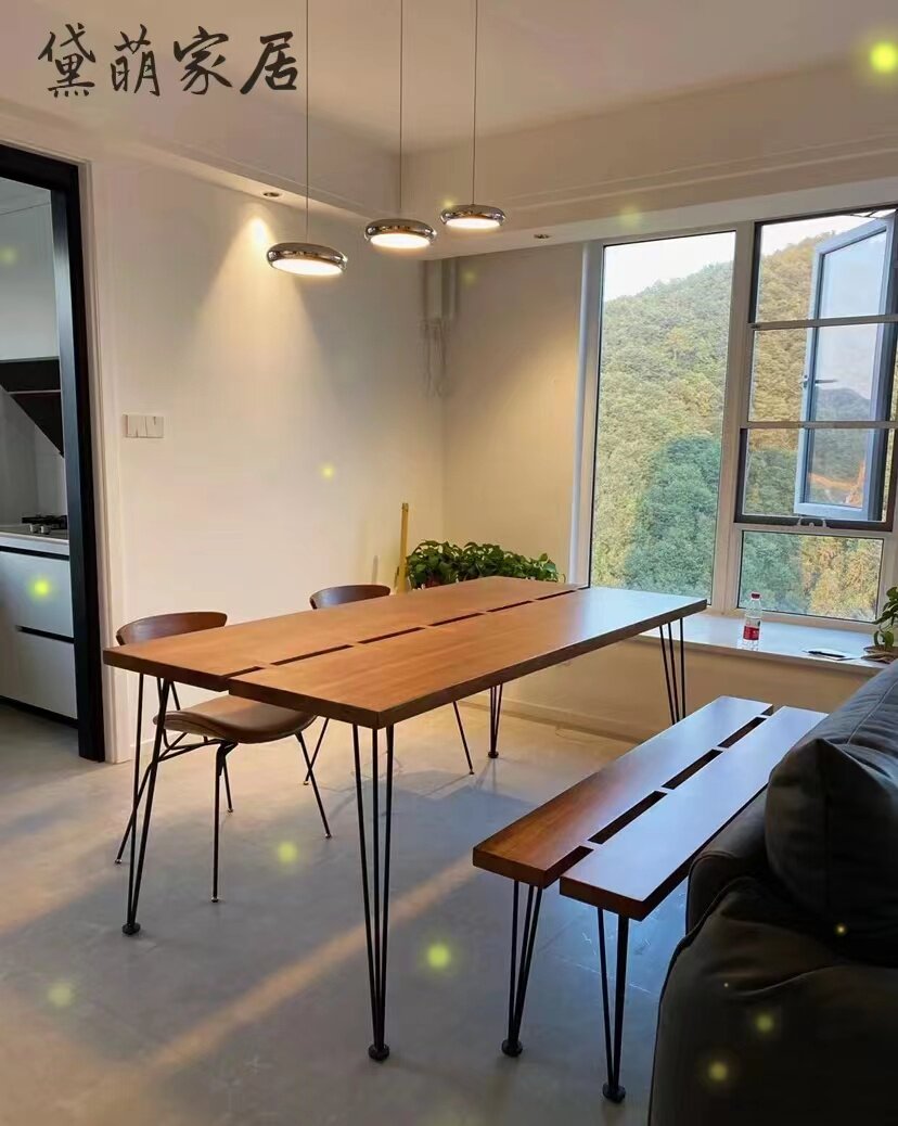 Danish retro minimalist dining table small apartment minimalist log long table dovetail double stitching hollow light luxury oak dining table