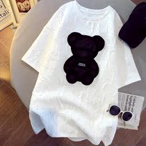 Short-sleeved T-shirt womens loose large size Korean version of the student summer in the long section cartoon foreign style wild womens top ins tide