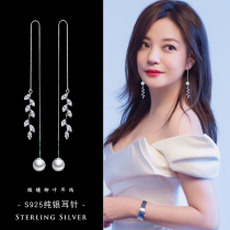 S925 sterling silver needle simple ear line Korean temperament micro-inlaid Willow leaf super flash zircon drop earrings long earrings earrings for women