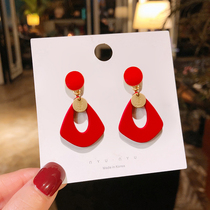Korean Temperament High Level Sensations Red Geometric Earrings Personality Exaggerated length 100 lap earrings big earrings Earrings Accessories