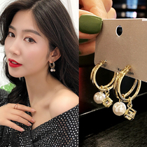 Korean simple crystal pearl ear buckle temperament wild round ear ring net red tide earrings stud earrings ear jewelry women