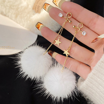 Autumn and winter long star tassel mink fur ball earrings earrings retro Super fairy Net red plush stuffed earrings female