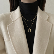 Double stack with geometric pendant necklace female ins simple cold wind choker with sweater sweater chain accessories tide