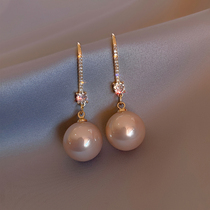 High-grade micro-inlaid zircon high-gloss pearl earrings female Korean autumn and winter minority light luxury Net red earrings earrings earrings