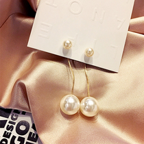 Korean version S925 pure silver pin name Pearls Pearl Earrings Brief about Long Flowing Suear Pendant Personality Net Red Super Fairy