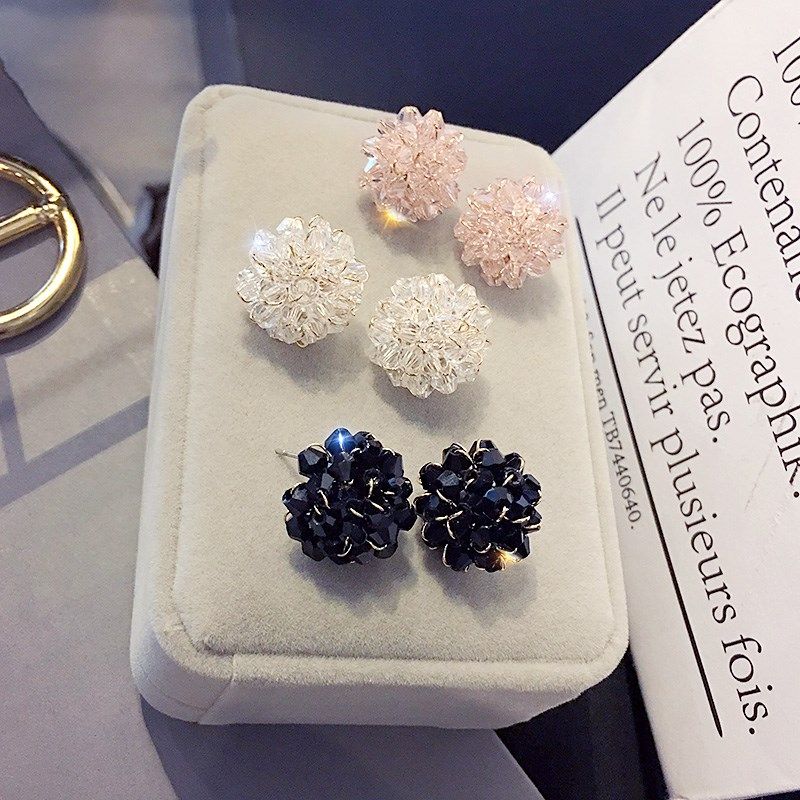 2022 New Temperament Crystal Earrings South Korea Super Fairy Ice Earrings 100 Hitch High Sensfeel Internet Red Tides Woman