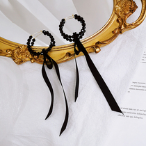 European and American design sense floating with personality black strings beads cirque high cold wind supersens sexy long Earrings earrings earrings