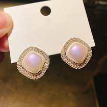 Advanced sense geometric Pearl rhinestone trim earrings female Korean 925 silver needle temperament Net red light luxury earrings earrings