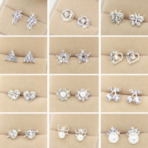 Korean version of crystal earrings feminine temperament sweet simple earrings Korean fashion wild hypoallergenic pearl earrings jewelry