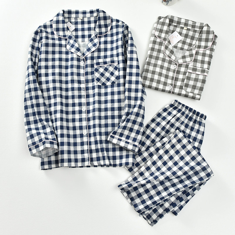 Japanese couple pajamas male cotton long sleeve spring and autumn thin loose all cotton double deck gauze home dress suit