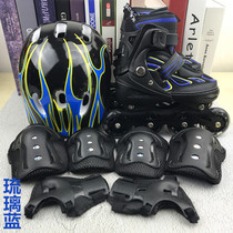 Roller Skates childrens full set of skates roller skates flash adjustable men and women beginners send helmets protective gear belt bag