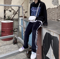 Spot NEEDLES butterfly embroidery Japanese ribbon blue velvet sports casual straight trousers rocky same paragraph