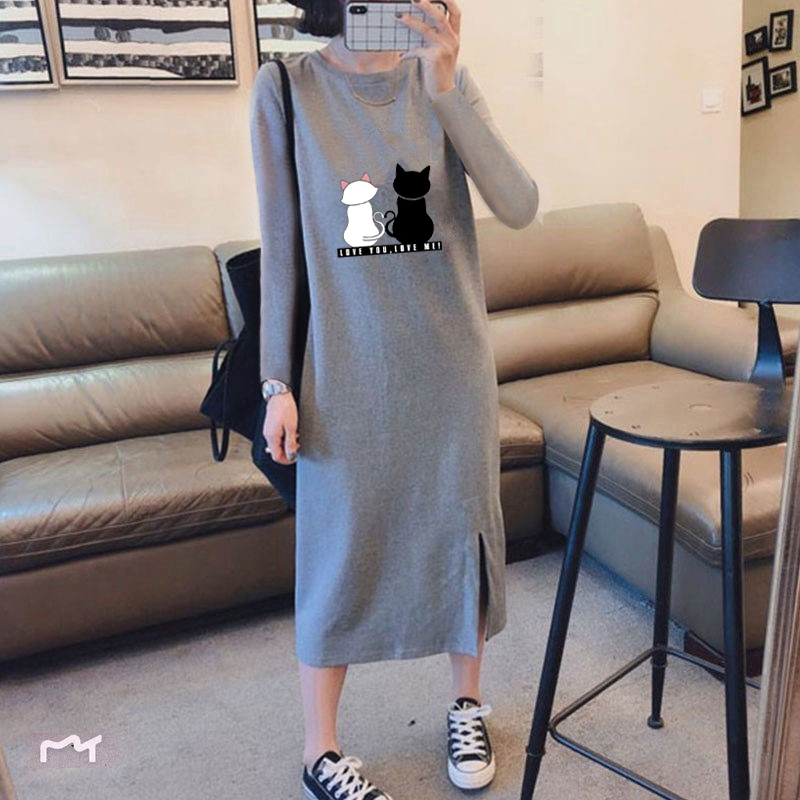 New Style Slit Mid-Length Over-The-Knee Dress 2023 Spring and Autumn Casual Printed Loose Slimming Long-Sleeve T-Shirt Dress New Style Slit Mid-Length Over-The-Knee Dress 2023 Spring and Autumn Casual Printed Loose Slimming Long-Sleeve T-Shirt Dress