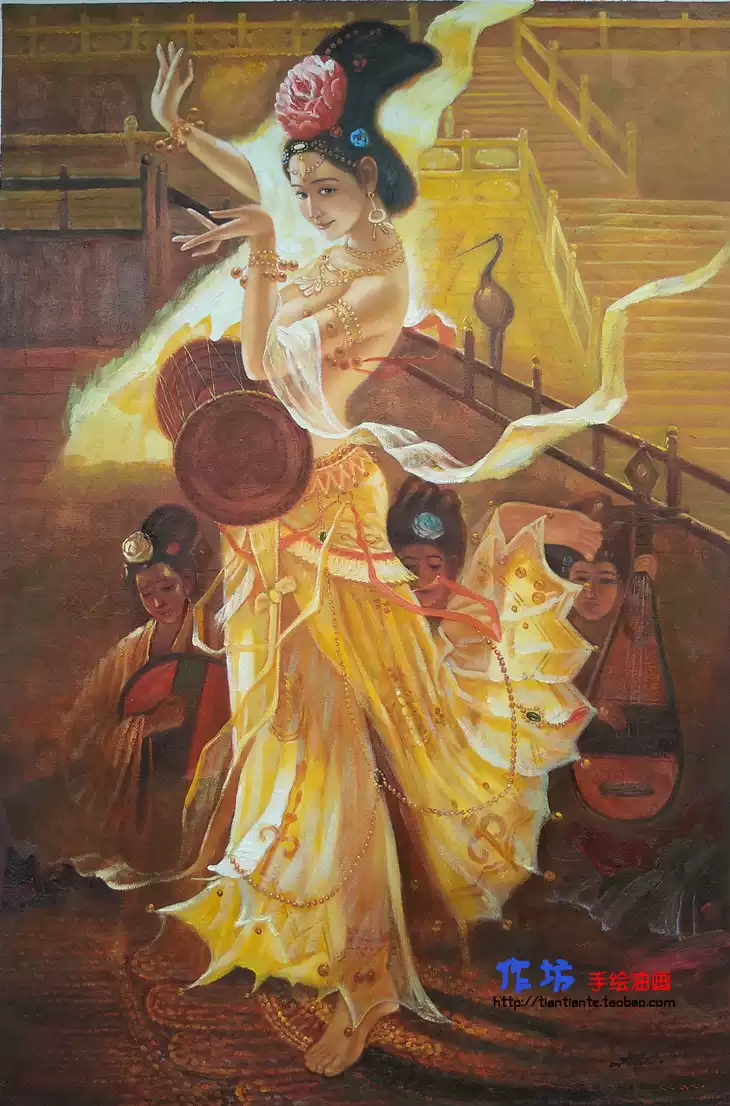 手工绘制敦煌人物油画反弹琵琶飞天油画无框极简仕女壁画客制化尺寸油画