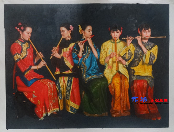 陳逸飛（チェン・イーフェイ）夜宴 複製 油彩 中国 額装 油絵 絵画