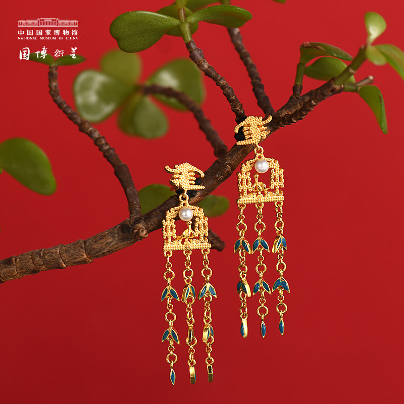 China National Museum Walking Pearl Ear Pendant Female Gufeng 925 Silver Ear Ring Jewelry Gift Box Gift Ventron