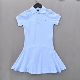 New Summer Girls' Simple and Stylish Casual Fashion Polo Dress with Short Sleeves and Turn-Down Collar, Made of Pique Cotton, Tennis Dress