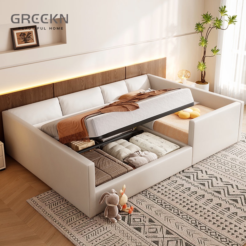 Parent-Kids Bed, Master Bedroom Queen Bed for a Family of Four, 2m X 2.2m Queen Bed, Kidsren's Bed, Splicing Combination Bed for Boys and Girls