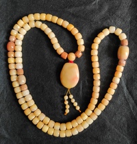 Ning Qiang coral jade fossil light yellow long necklace finger palm print pendant pendant for men and women barrel beads 0 8LW
