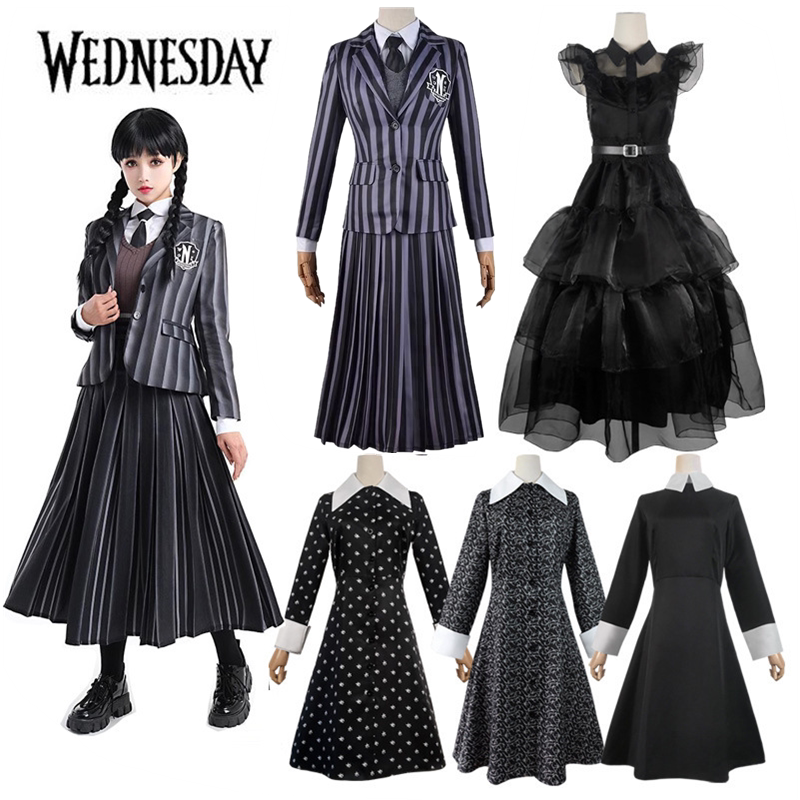 American Tv Series Wednesday Wednesday Addams Cosplay Costume, Same Style as the Main Character's School Uniform