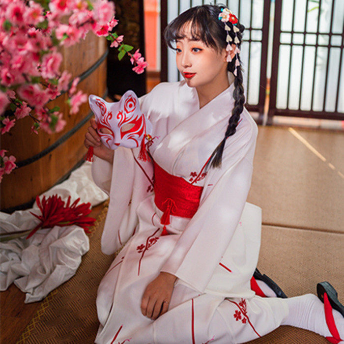 Improved Japanese jacket digital printing kimono female personal photo studio clothing cherry blossom long kimono suit