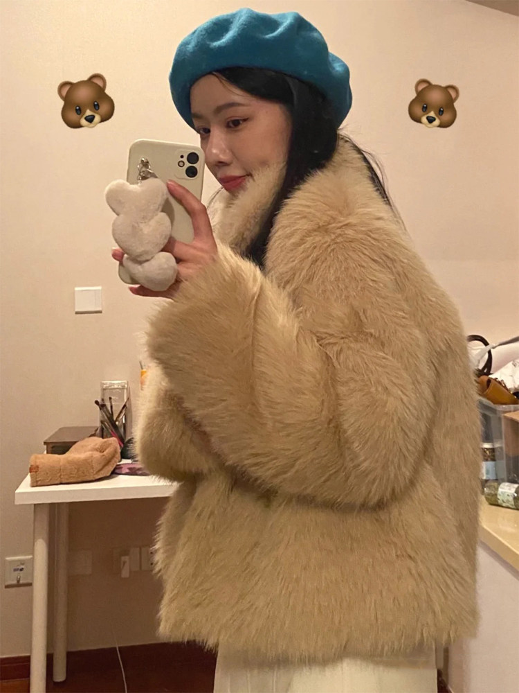 2022 Han Edition loosely imitated fur coat female winter short thickening high - sensitive environmental protection rabbit hair warm coat