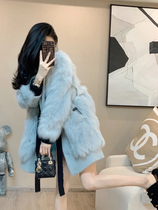 Advanced senses suit collar fox fur straw jacket female winter 2021 fashion young section splicing environmentally friendly fur coat
