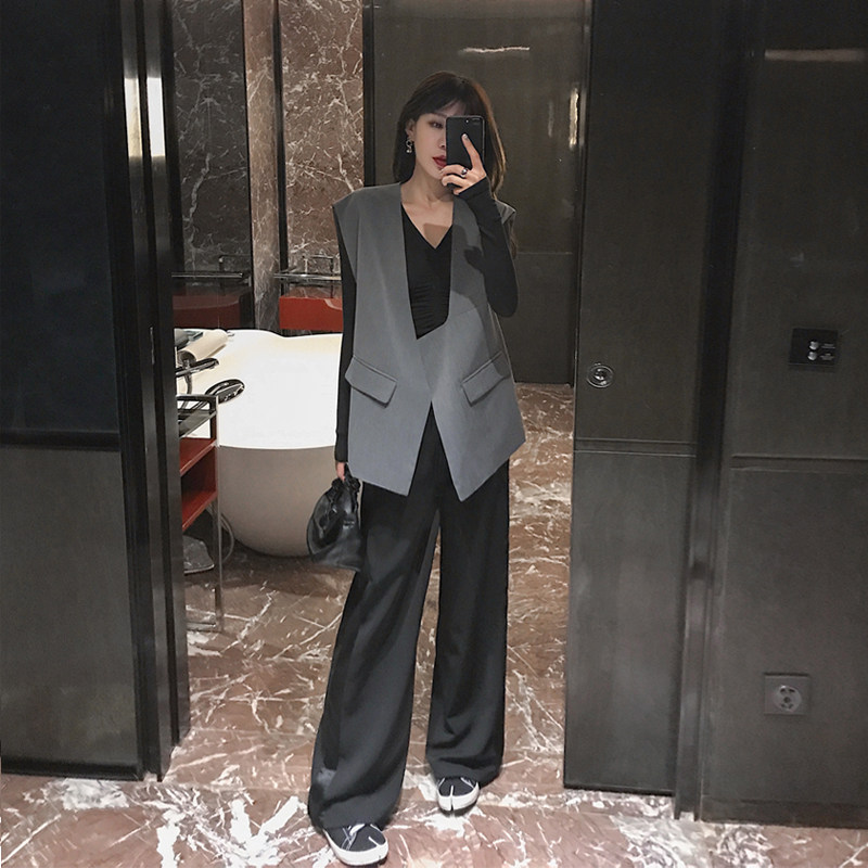 2021 new blazer vest women spring and autumn mid-length loose sleeveless outside wearing horse clip vest trend cam shoulder jacket