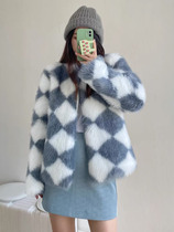 Toscana eco-friendly fox fur straw jacket female winter short style superior Chessboard Grey sweater blouses young