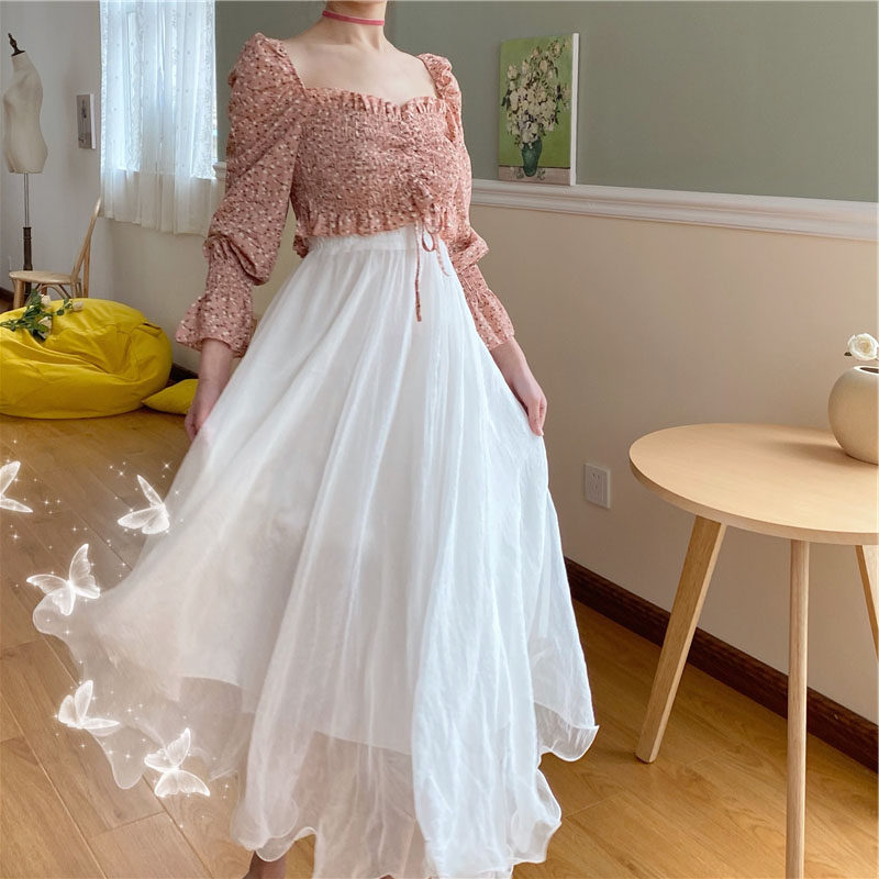 Ultra-Andromeda Summer Grand Hem Skirt half-body dress 2021 Spring paragraph Double snow-spun gentle Thin Irregular A dresses dress