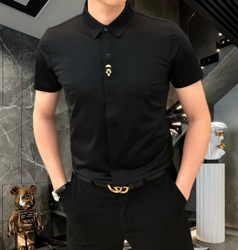 High-End Wrinkle-Free, High-Elastic, Seamless Men's Short-Sleeve Slim-Fit Summer Silky Half-Sleeve Ice Silk Shirt, Cool and Stylish