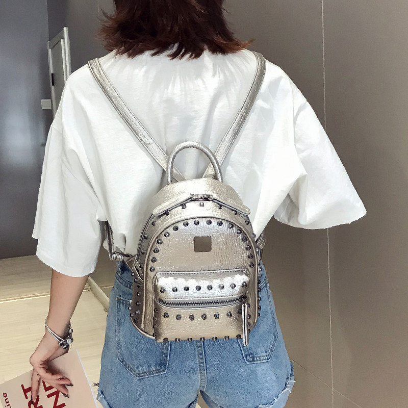 Tide brand women's bag 2022 new small backpack wild soft leather rivet mini bag ins super fire backpack women