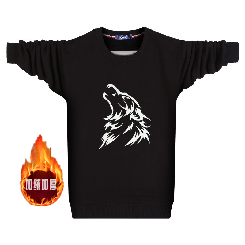 Áo len nhung dày cộng với áo len nam cộng với phân bón XL cotton nhiệt đồ lót trẻ trung chất béo T mùa đông mặc áo sơ mi đáy quần jean ống rộng nam