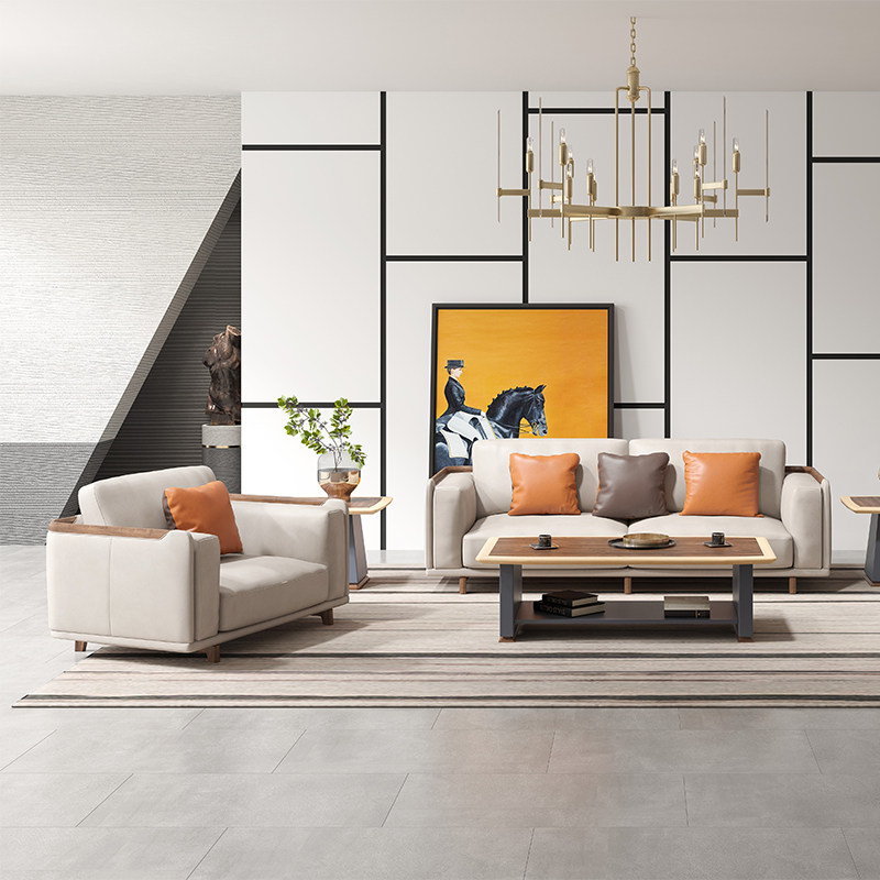 Binli wise high-end sofa combination leather solid wood super soft luxury straight living room combination simple modern style