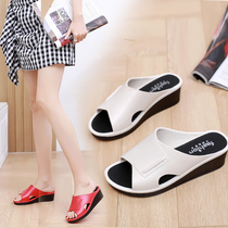 High heel slippers women wear new fashion slopes heel non-slip muffin shoes Home Summer social thick Lady cool Drag