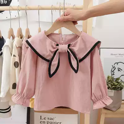 2020 Spring Girl Navy style shirt new children's foreign Pie doll shirt Korean version of foreign pie lapel jacket fashion