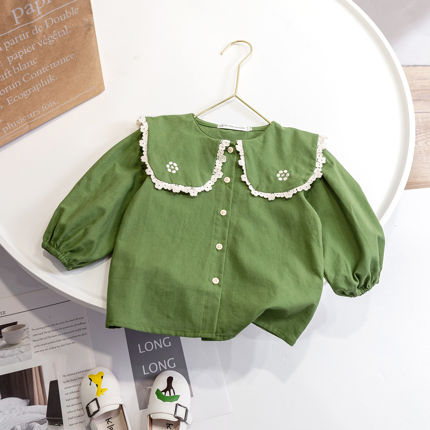2022 Spring Autumn New Pure Cotton Girl Small Scent Wind Shirt Children Shirt Baby Long Sleeve Doll Clothing