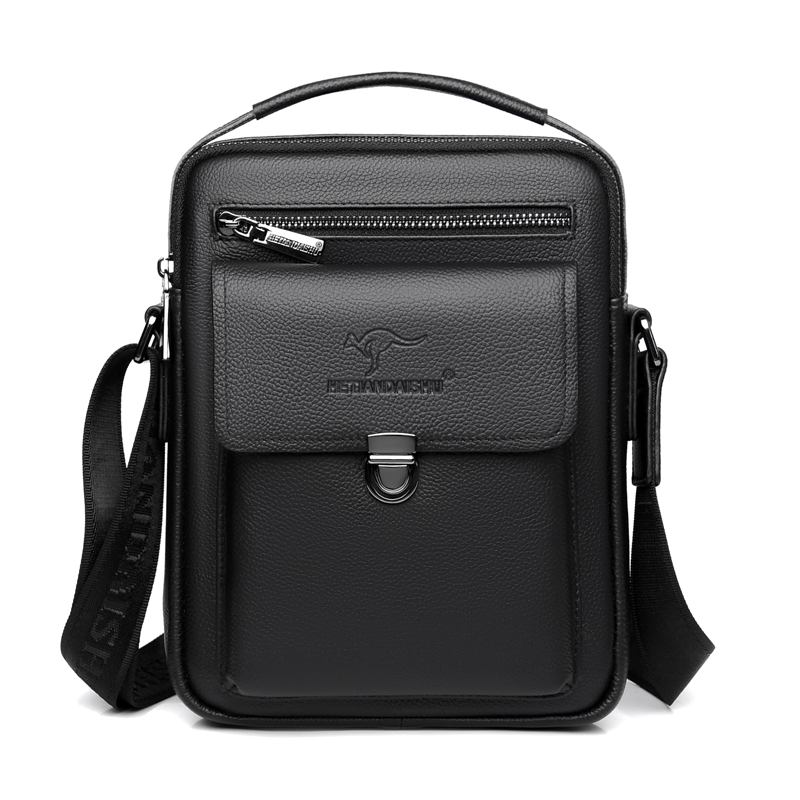 Top layer cowhide one shoulder men's messenger bag trendy business vertical British multifunctional zipper commuter handbag