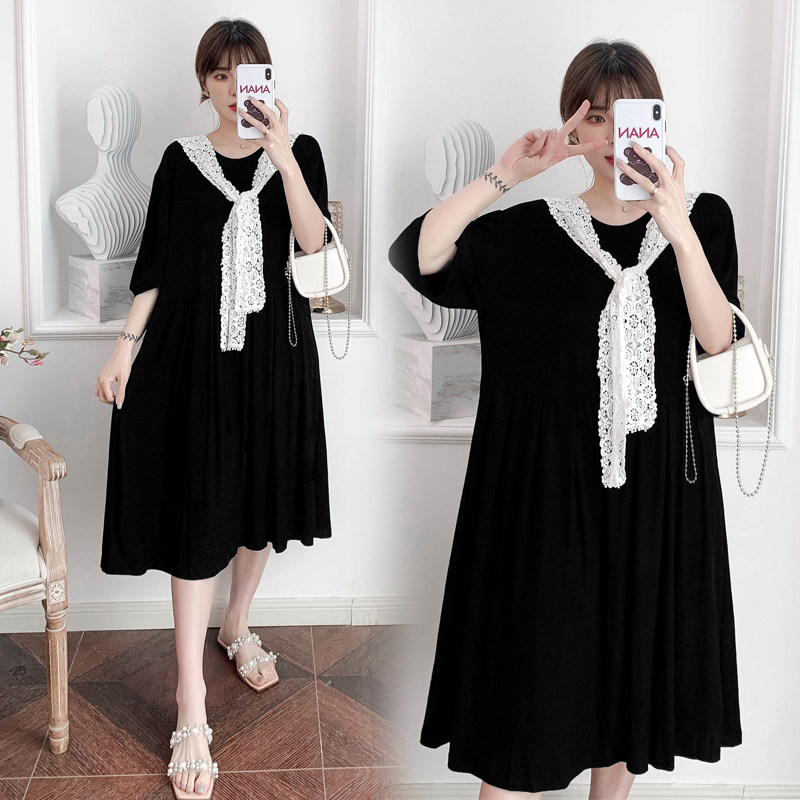 Pregnant women summer shawl dress dress long weight plus large size and loose and thin 200 pounds of short sleeve