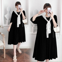 Pregnant women summer shawl dress dress long weight plus large size and loose and thin 200 pounds of short sleeve